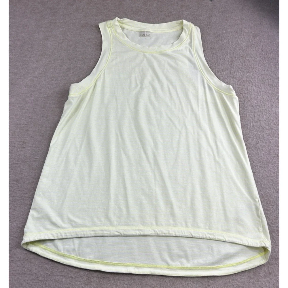 Calia Everyday Muscle Tank Top Sz M Neon Yellow Striped High Neck Shirt - Picture 6 of 6